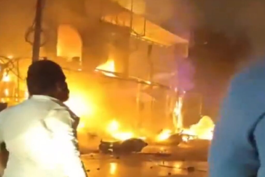 Fire breaks out in a fireworks shop