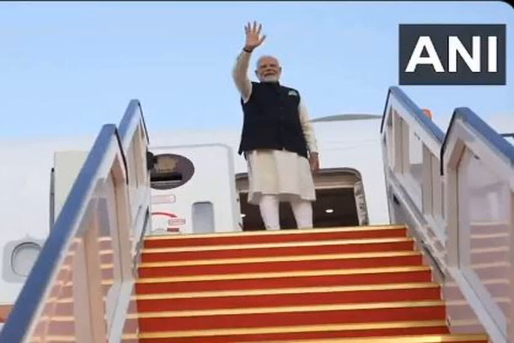 PM Modi Leaves For Delhi From Kuwait / Image Credit : ANI X Handle