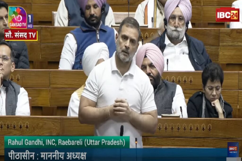 Rahul Gandhi Speech in Lok Sabha. Image Source: Sansad TV Video Grab