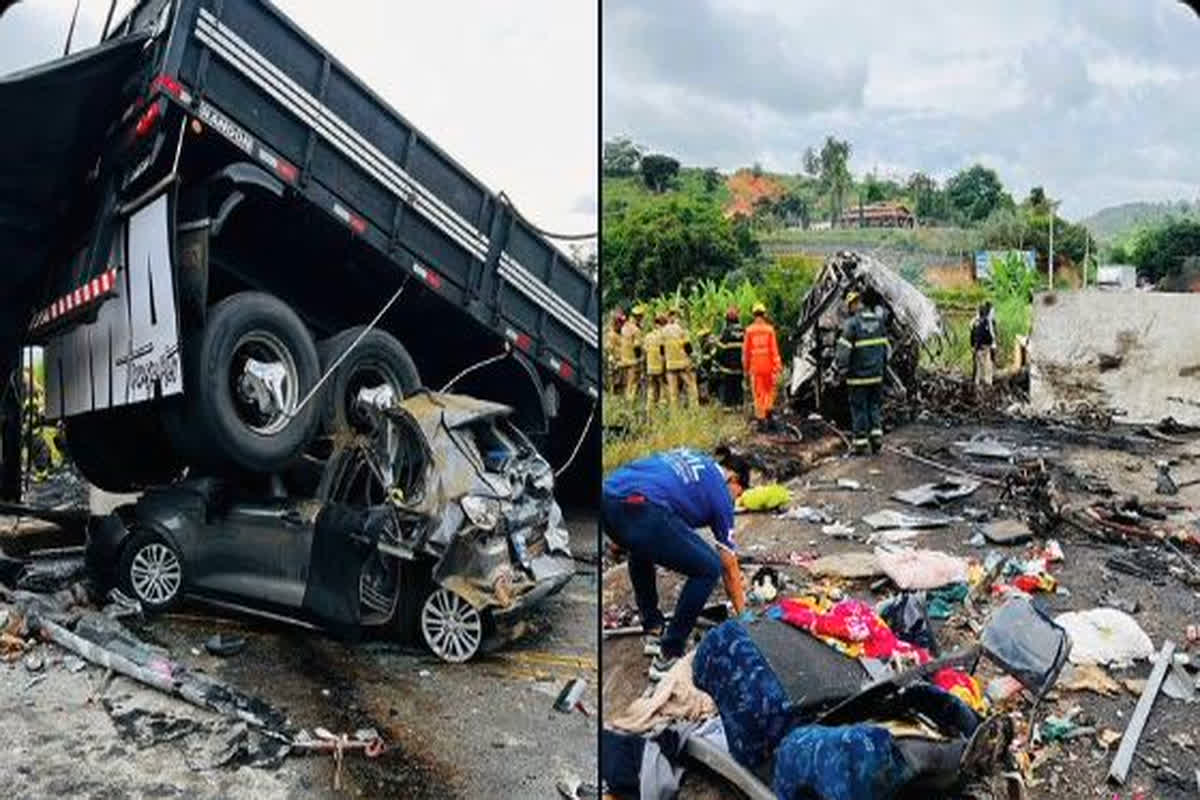 Brazil Road Accident News : 22 यात्रियों की मौत, 13 की हालत गंभीर, बस और ट्रक के बीच हुई जोरदार भिड़ंत