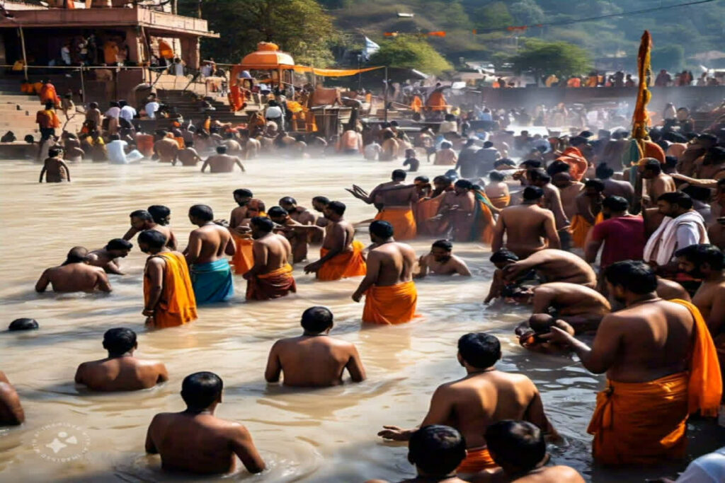 Ghar Wapsi in Mahakumbh 2025। Photo credit- AI Meta