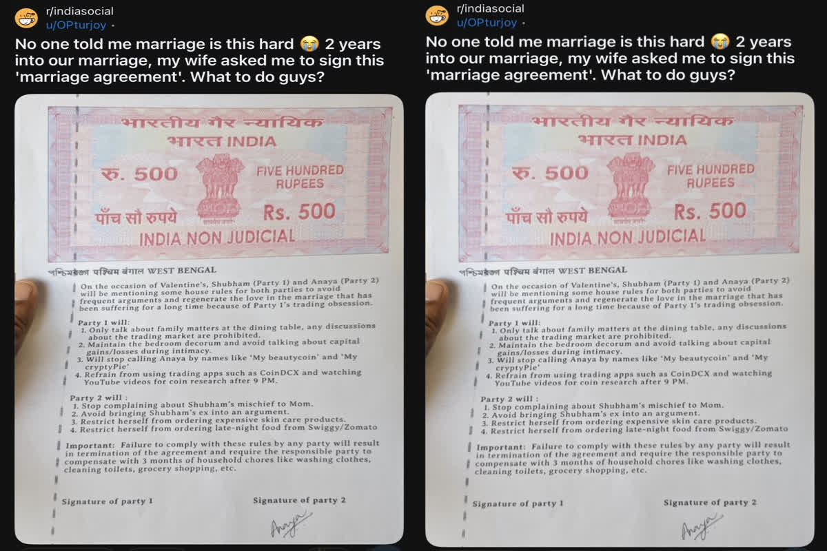 Husband-Wife Valentine Agreement Viral | Photo Credit: @gharkekalesh