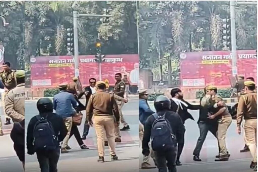 Clash between police and lawyers in Prayagraj, image source: x.com/Live_Hindustan