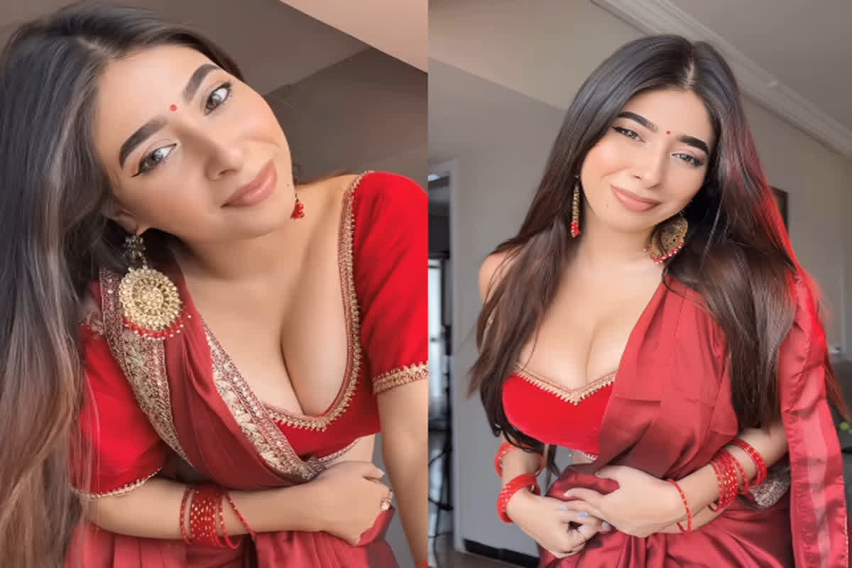 Indian Model Bhabhi Sexy Video : डीपनेक ब्लाउज और रेड साड़ी में भाभी ने दिखाई सेक्सी अदाएं, किलर स्माइल से जीता फैंस का दिल, देखें वीडियो