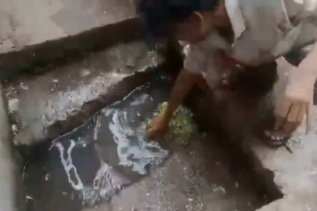 Washing Vegetables in Sewer Water: नाली के पानी सब्जी धोकर बेचता था दुकानदार / Image Source: Screengrab