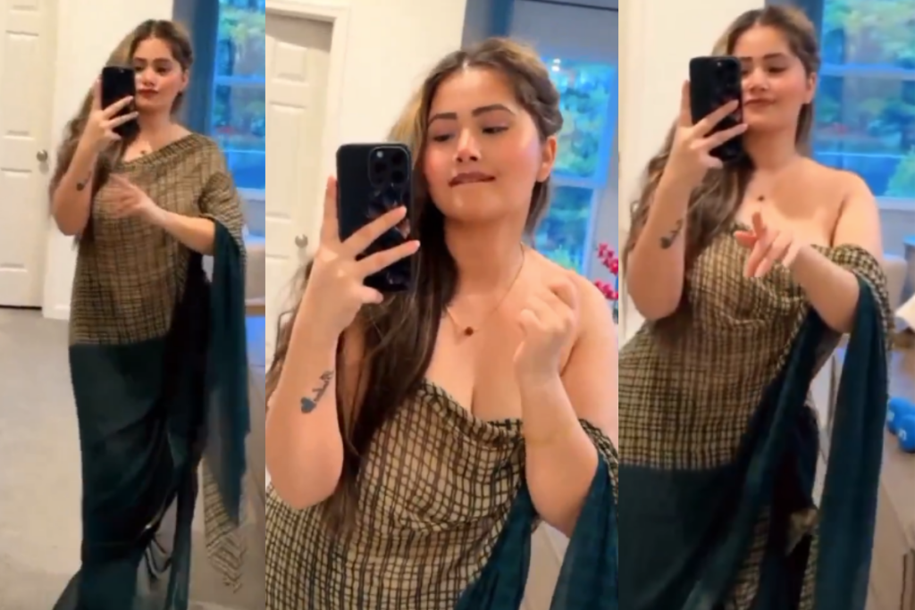 Desi Bhabhi Without Bra Sexy Video: बिना ब्रा पहने रील बना रही थी भाभी / image Source: Screengrab