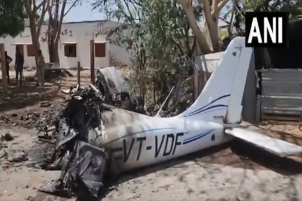 Plane crashes in Amreli/ Image Source: ANI