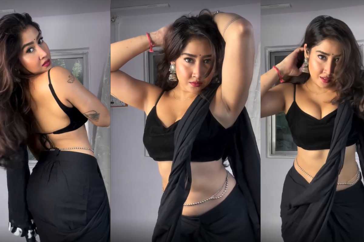 Desi Girl Hot Sexy Video Hindi: गुजराती छोरी ने कैमरे के सामने उतारे कपड़े, फिर डीप नेक ब्लाउज के साथ पहना ब्लैक साड़ी