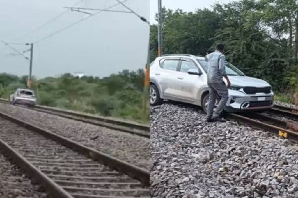 woman run a car on the railway track, image source: Megh Updates X