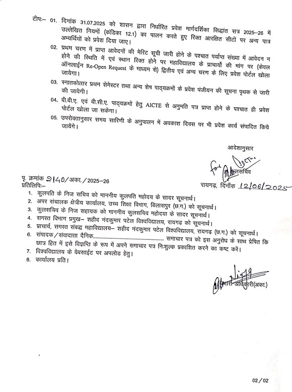 Raigarh University Admission Form 2025/Image Credit: snpv.ac.in