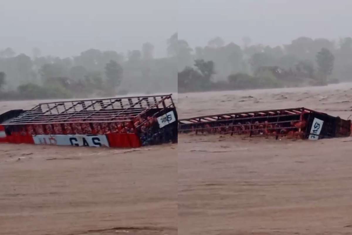 Truck Drowned in River: माचिस के डिब्बे की तरह उफनती नदी में बह गया सिलेंडर से भरा ट्रक, नदी में तैरने लगे गैस सिलेंडर, वीडियो देखकर दहल जाएगा दिल