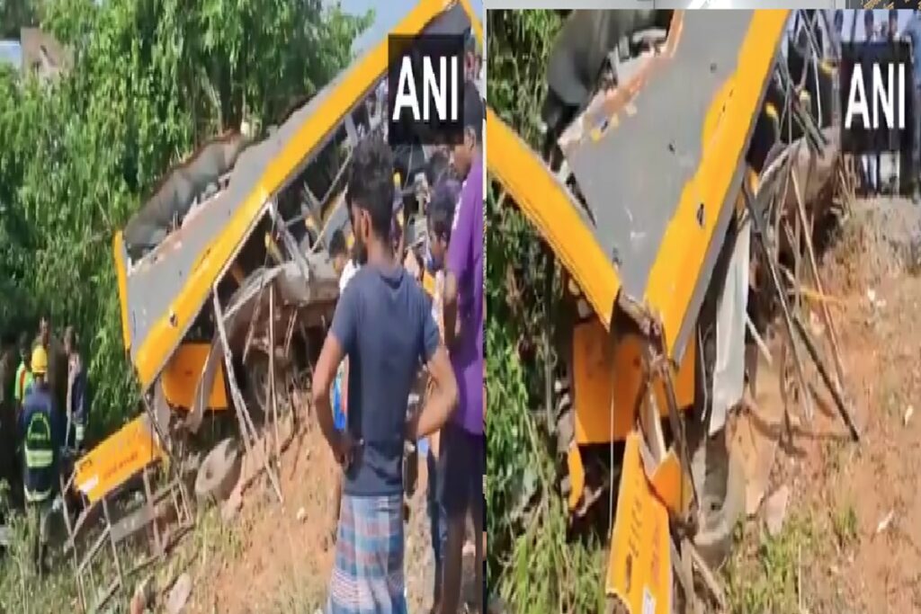 School Bus Accident In Tamil Nadu/Image Credit: ANI X Handle