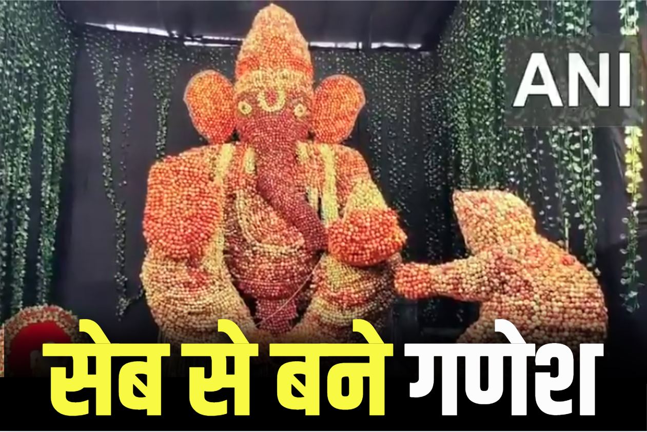 Ganesh Chaturthi 2025: 18 सौ किलो सेब से बनाये गये है 26 फुट ऊँचे गणेश जी.. विसर्जन के दिन बांटा जाएगा इसी का प्रसाद, देखें तस्वीर