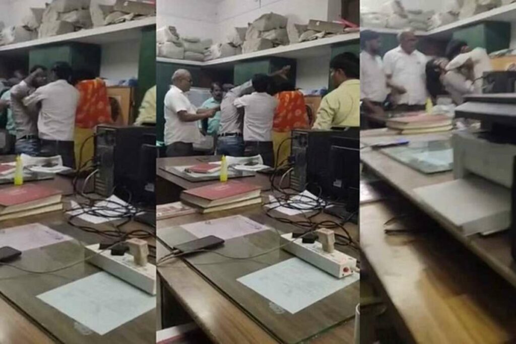 Mainpuri PWD Office Video: PWD के बड़े बाबू को ठेकेदार ने ऑफिस में घुसकर पीटा / Image Source: Screengrab