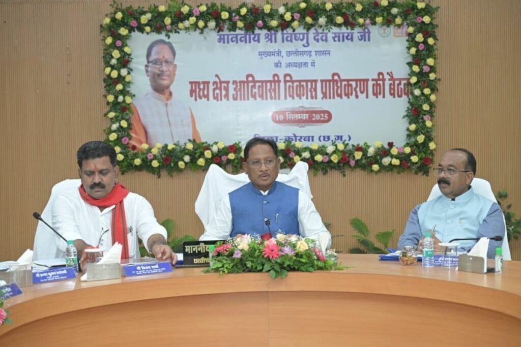 CG News, Madhya Region Tribal Development Authority, Korba tribal development, Chhattisgarh tribal welfare, Vishnudev Sai initiatives, Korba government meeting, Tribal budget increase Chhattisgarh, Tribal infrastructure projects Korba, Chhattisgarh tribal education scheme, Tribal sports complex Korba, Korba irrigation projects, Chhattisgarh tribal self-help groups, Tribal women empowerment Chhattisgarh, Korba tourism development, Chhattisgarh tribal health programs, Tribal governance Chhattisgarh
