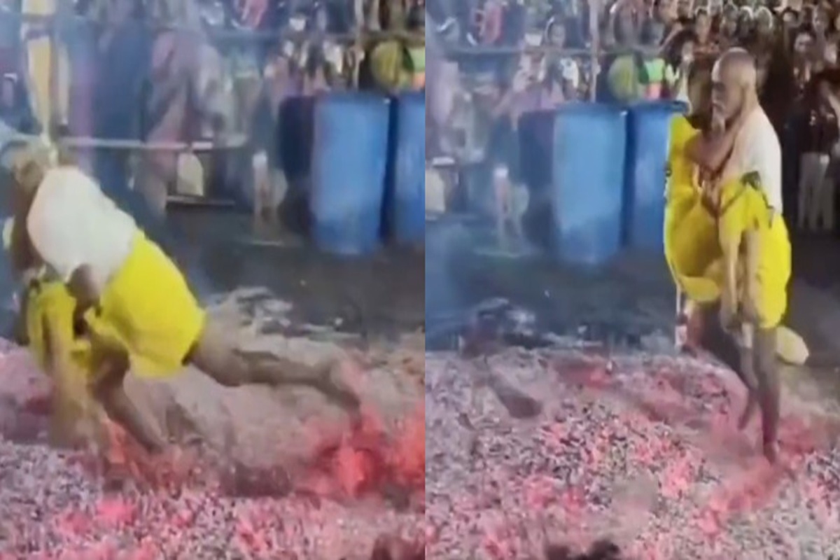 Video: पत्नी को गोद में उठाकर आग के अंगारों पर चला शख्स, बीच में लड़खड़ा गए कदम..फिर जो हुआ देखकर रूह कांप जाएगी