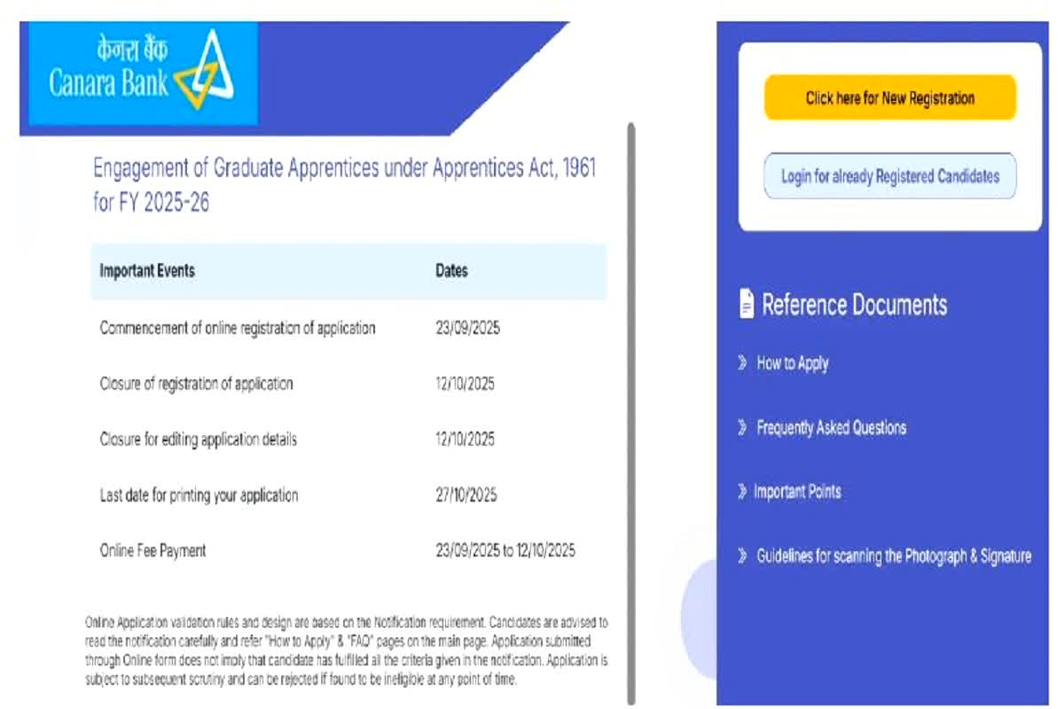 Canara Bank Recruitment 2025: आज है केनरा बैंक अप्रेंटिसशिप के लिए आखिरी मौका, ग्रेजुएट पास जल्द करें अप्लाई वरना रह जाएंगे पीछे