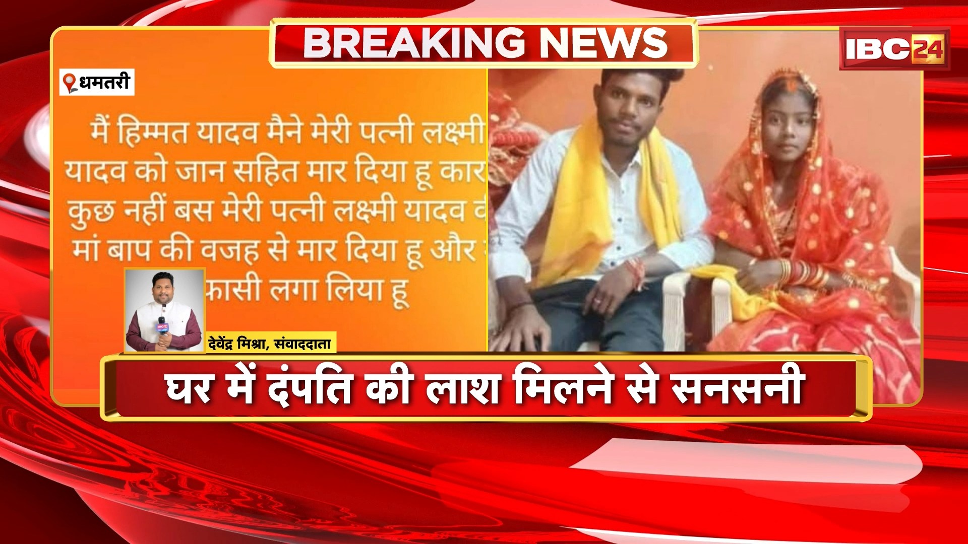 Dhamtari Crime News: घर में दंपति की लाश मिलने से सनसनी। पति ने पत्नी की हत्या कर की खुदकुशी