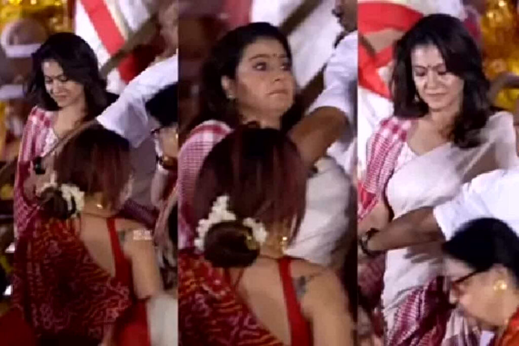 Kajol Sindoor Khela Video: सिंदूर खेला के दौरान सेक्यूरिटी गार्ड ने एक्ट्रेस काजोल के साथ की बदसलूकी / Image: Screengrab