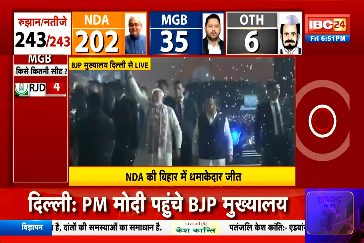 Bihar Chunav Result 2025 Live Updates: बीजेपी कार्यालय पहुंचे पीएम मोदी, बिहार के जनता को करेंगे संबोधित, देखें लाइव