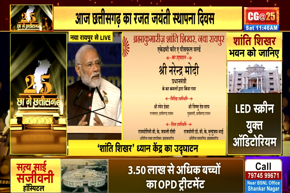 PM Modi Chhattisgarh Visit Live: पीएम मोदी ने किया शांति शिखर ध्यान केंद्र का उद्घाटन, लोगों को कर रहे संबोधित, देखें लाइव