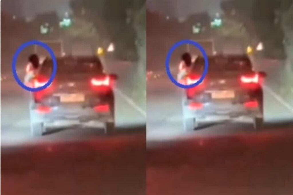 Girl strips off in a moving car, image source: social media