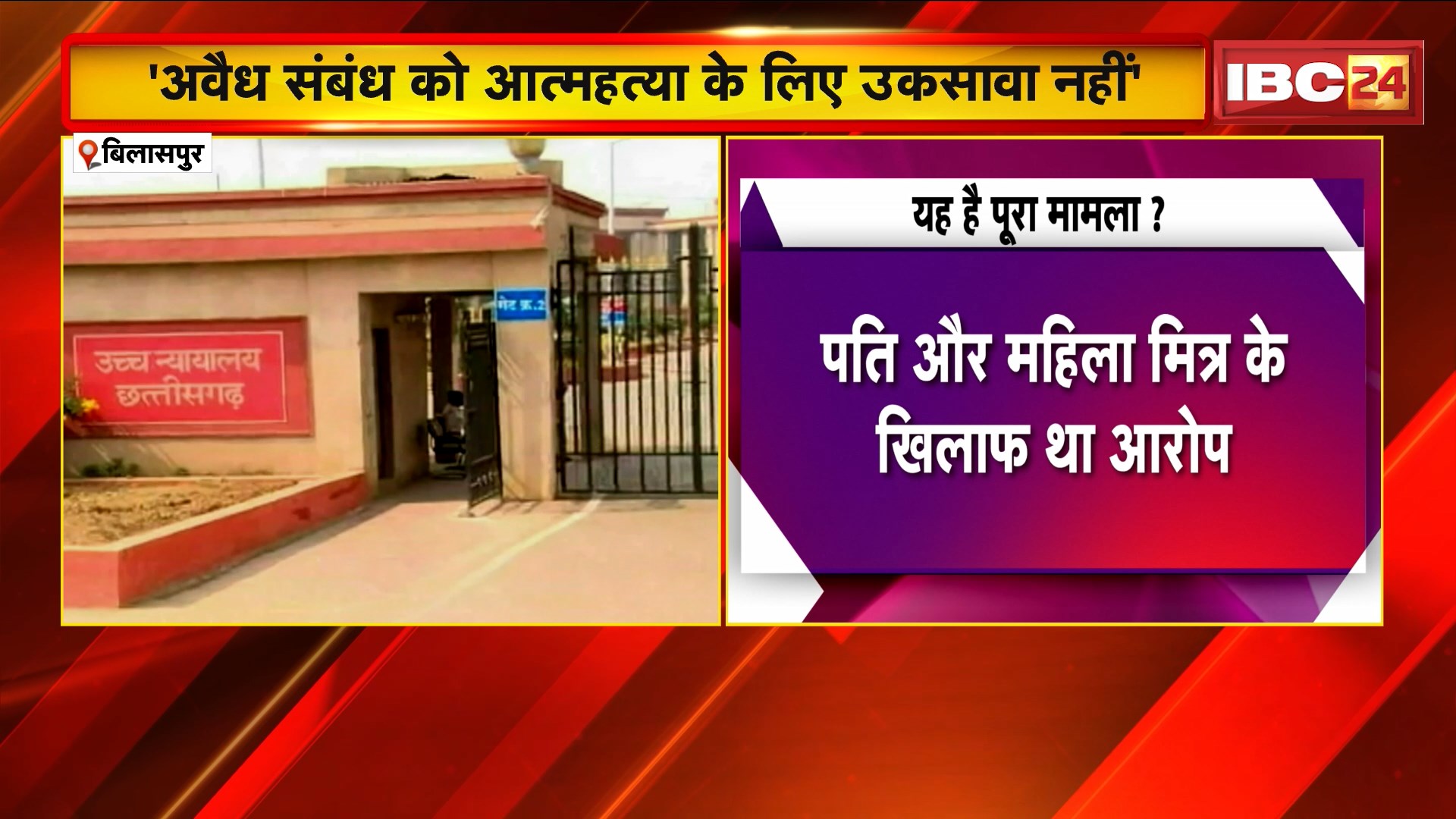 High Court of Chhattisgarh : हाईकोर्ट का बड़ा फैसला। ‘अवैध संबंध को आत्महत्या के लिए उकसावा नहीं’
