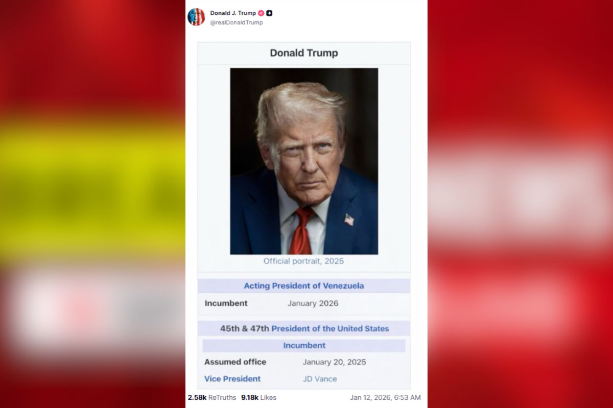 Donald Trump Venezuela News: ‘डोनाल्ड ट्रंप बने वेनेजुएला के कार्यवाहक राष्ट्रपति’.. खुद ही किया सोशल मीडिया पर ऐलान, शेयर की ये तस्वीर..