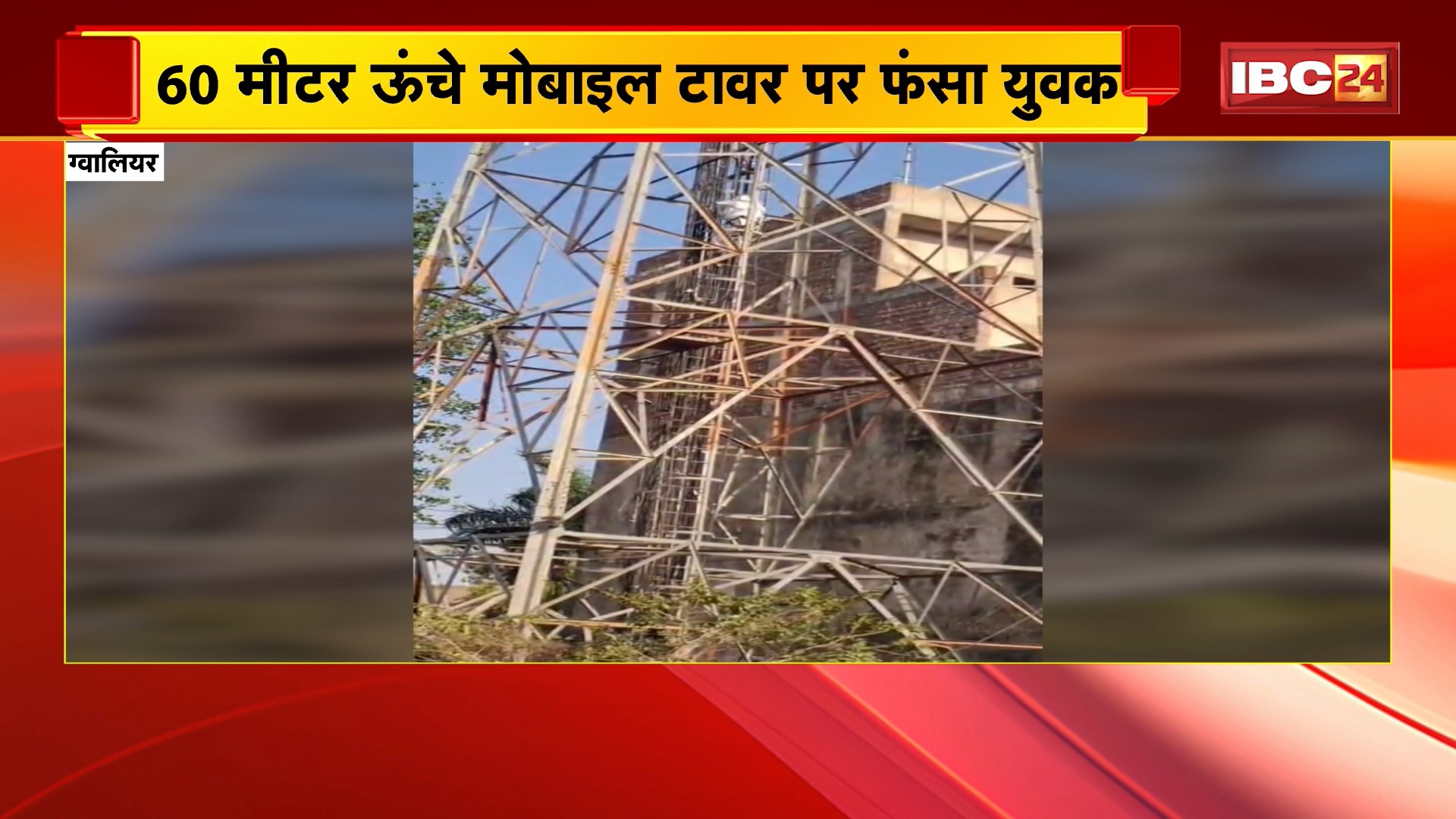 Gwalior News: 60 मीटर ऊंचे मोबाइल टावर पर फंसा युवक। मधुमक्खियों के हमले से बचने लिए टावर पर चढ़ा था