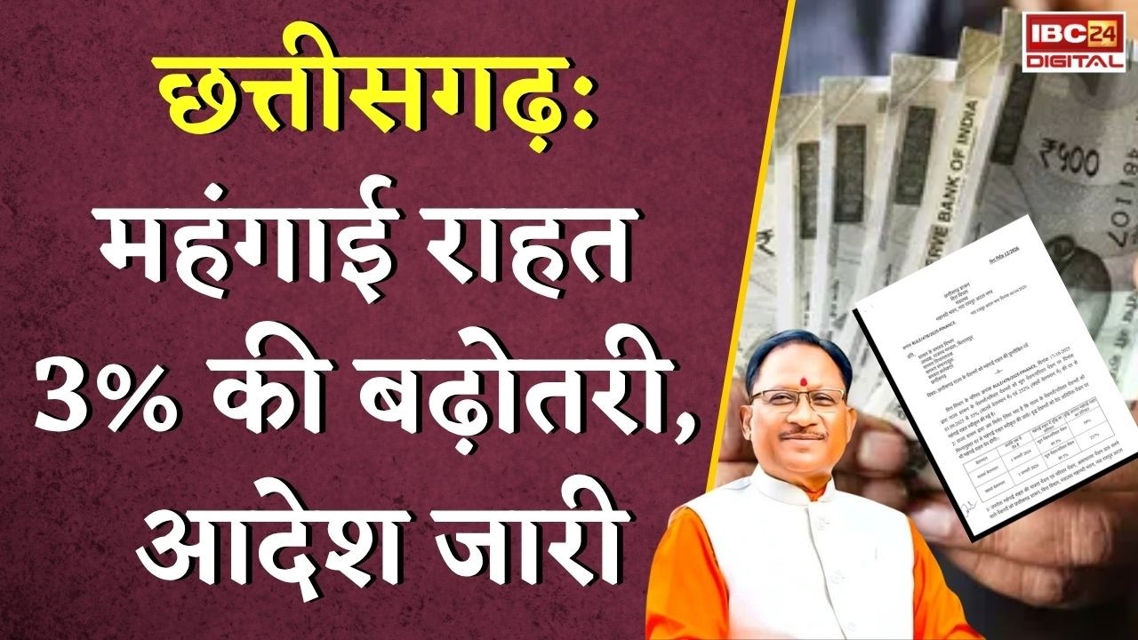 CG DR Hike: Chhattisgarh के पेंशनरों को बड़ा तोहफा, महंगाई राहत में 3% की बढ़ोतरी |