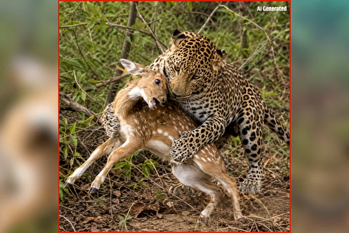 Leopard Hunting Video: तेंदुए का खूंखार शिकार कैमरे में कैद, देखिए कैसे हिरण के बच्चे पर मारा झपट्टा… वीडियो देखकर उड़ जाएंगे होश