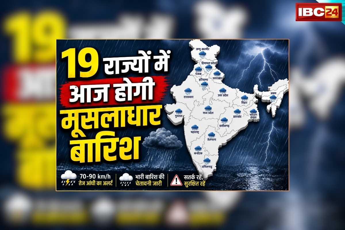 Weather Update Today Hindi: छत्तीसगढ़-मध्यप्रदेश सहित देश के 19 राज्यों में अगले कुछ घंटों में होगी मूसलाधार बारिश, 90 किलोमीटर प्रति घंटे की रफ्तार से चलेंगी हवाएं, मौसम विभाग ने दी चेतावनी