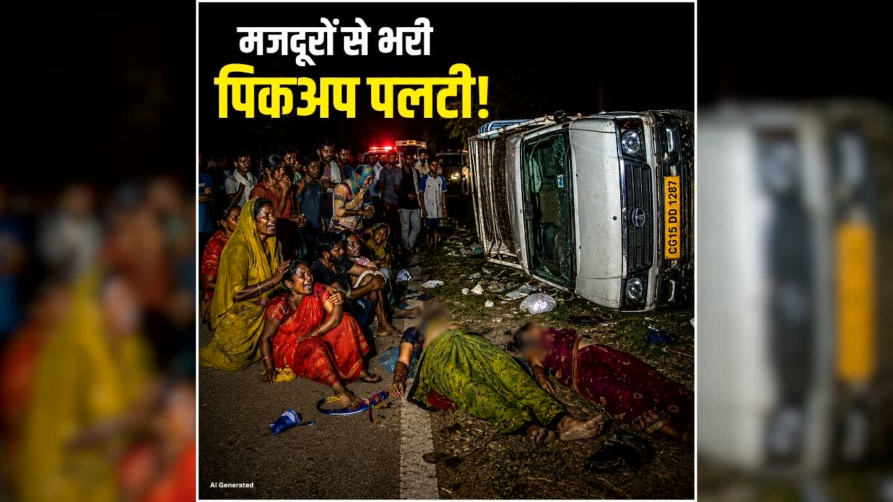 Balrampur Road Accident: छत्तीसगढ़ में दर्दनाक सड़क हादसा, मजदूरों से भरी पिकअप पलटी, सड़क पर बिखर गई लाशें, 10 घायल