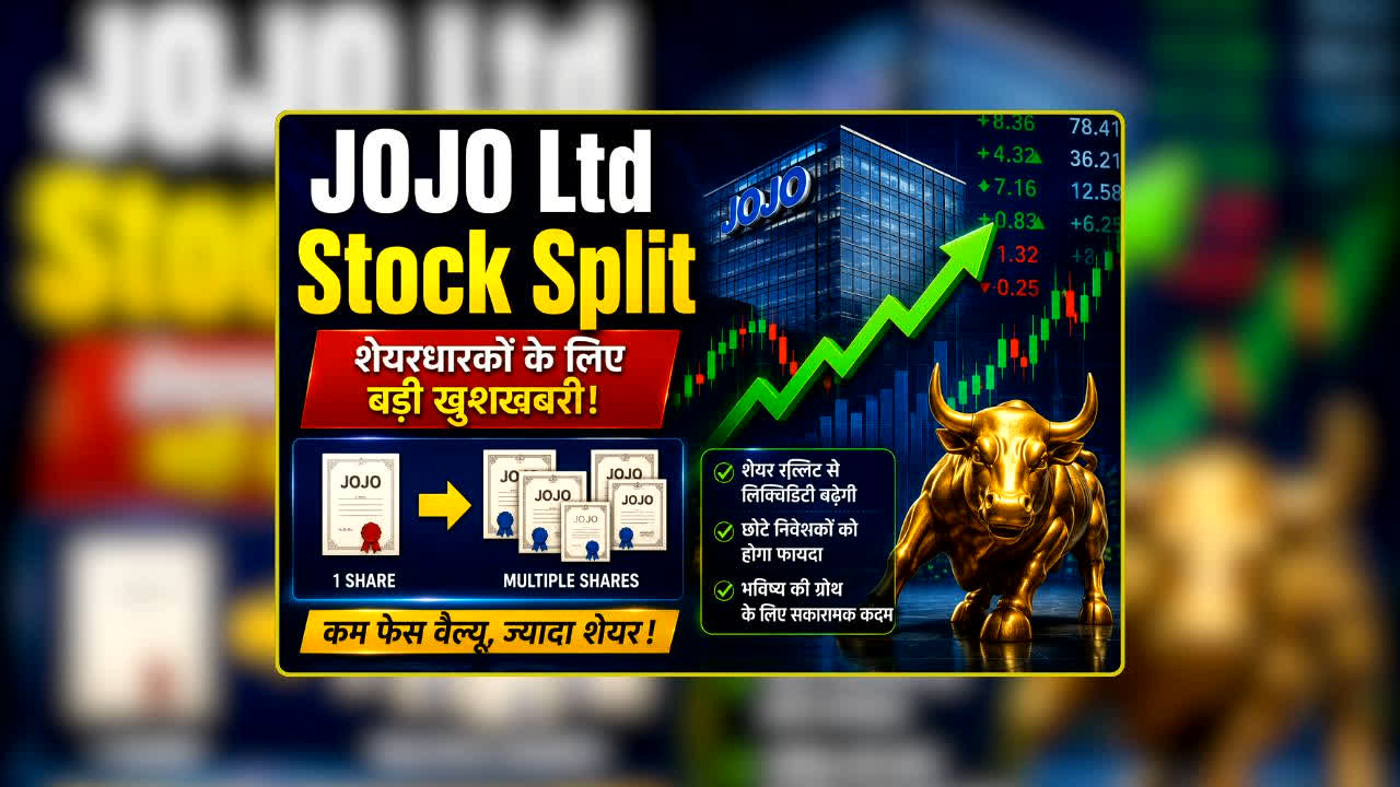 JOJO Ltd Stock Split News: निवेशकों के लिए बड़ी खुशखबरी! एक शेयर बनेगा दो, कंपनी ने किया रिकॉर्ड डेट का खुलासा, खबर मिलते ही स्टॉक ने पकड़ी रफ्तार