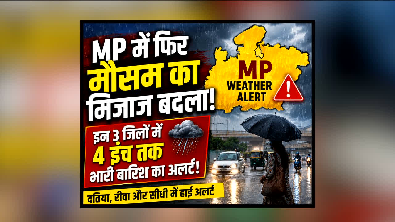 MP Weather Alert : MP में फिर बदला मौसम का मिजाज! इन 3 जिलों में 4 इंच तक भारी बारिश का अलर्ट, जानें भोपाल-इंदौर का हाल