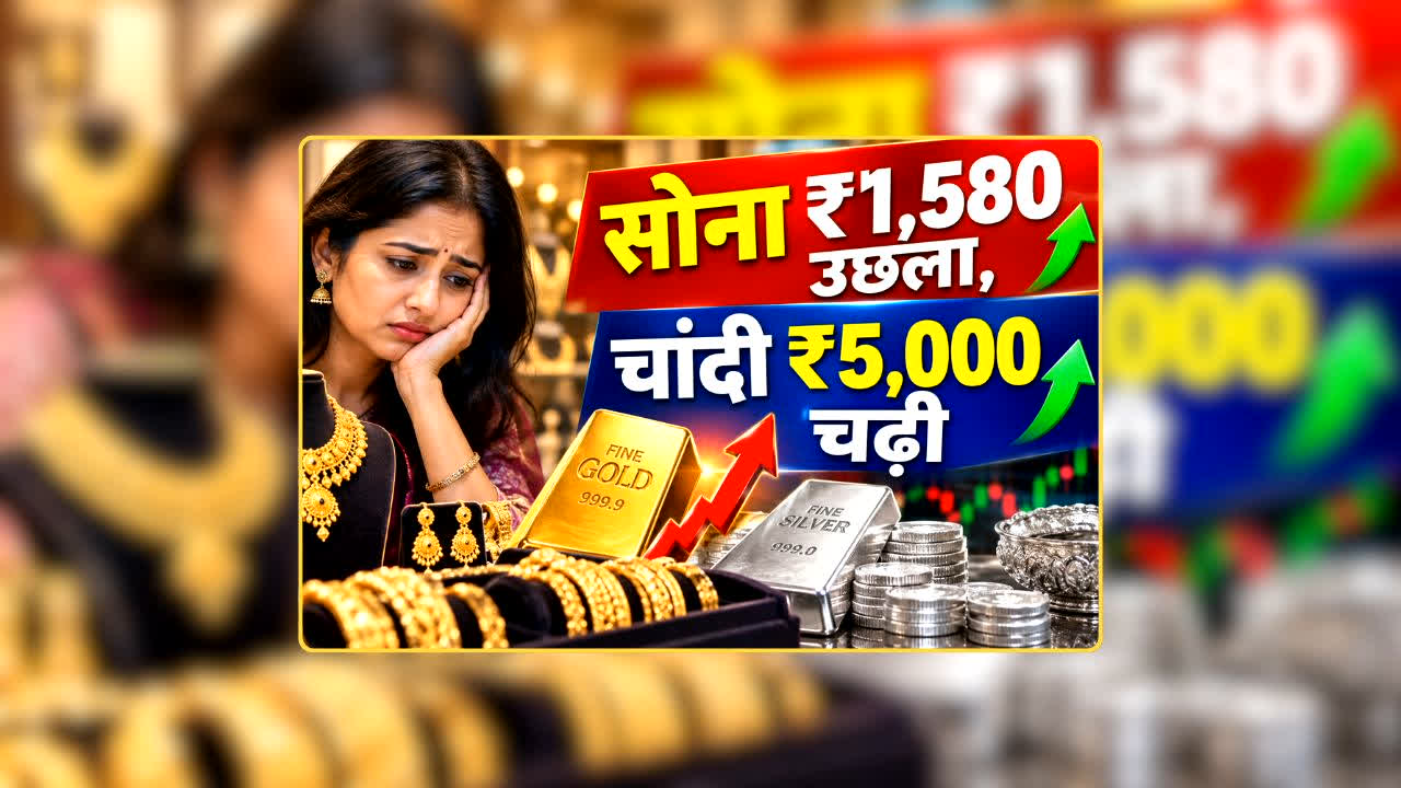 Gold Silver Price Today: एक ही दिन में गोल्ड-सिल्वर के भाव में तूफानी तेजी! सोना 1,580 रुपये उछला, चांदी 5,000 रुपये महंगी, अब 1 तोले के लिए देने होंगे इतने रुपये