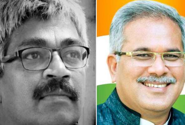 जेल में बंद विनोद वर्मा से मुलाक़ाती कक्ष में मिले भूपेश बघेल