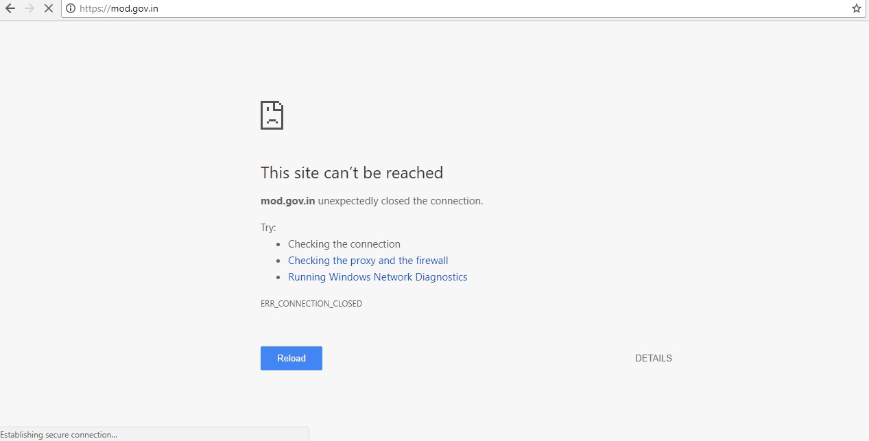 रक्षा मंत्रालय की वेबसाइट हैक, चीनी भाषा में लिखा है शब्द