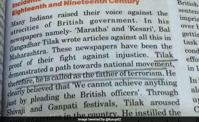 बाल गंगाधर तिलक पर विवादित पाठ,  बताया- फॉदर ऑफ टेरेरिज्म