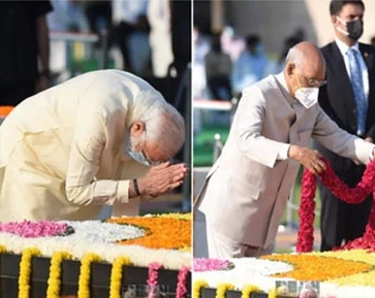 राष्ट्रपति कोविंद, प्रधानमंत्री मोदी ने महात्मा गांधी को राजघाट पर श्रद्धांजलि अर्पित की
